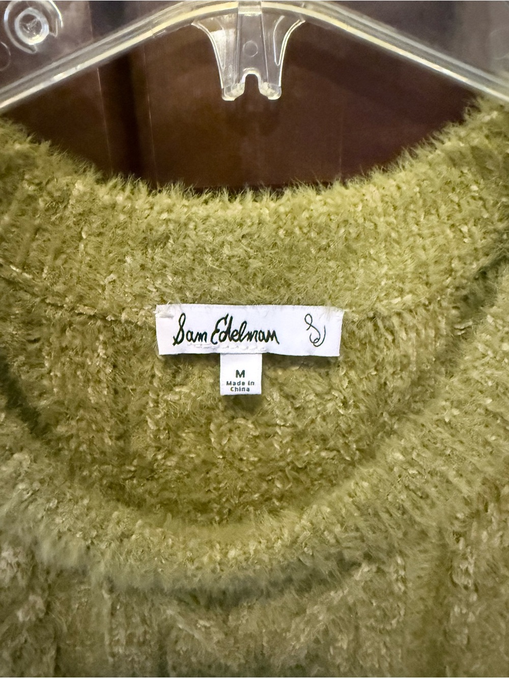 Sam Edelman Women's Olive Green Fuzzy Crewneck Sweater Vest